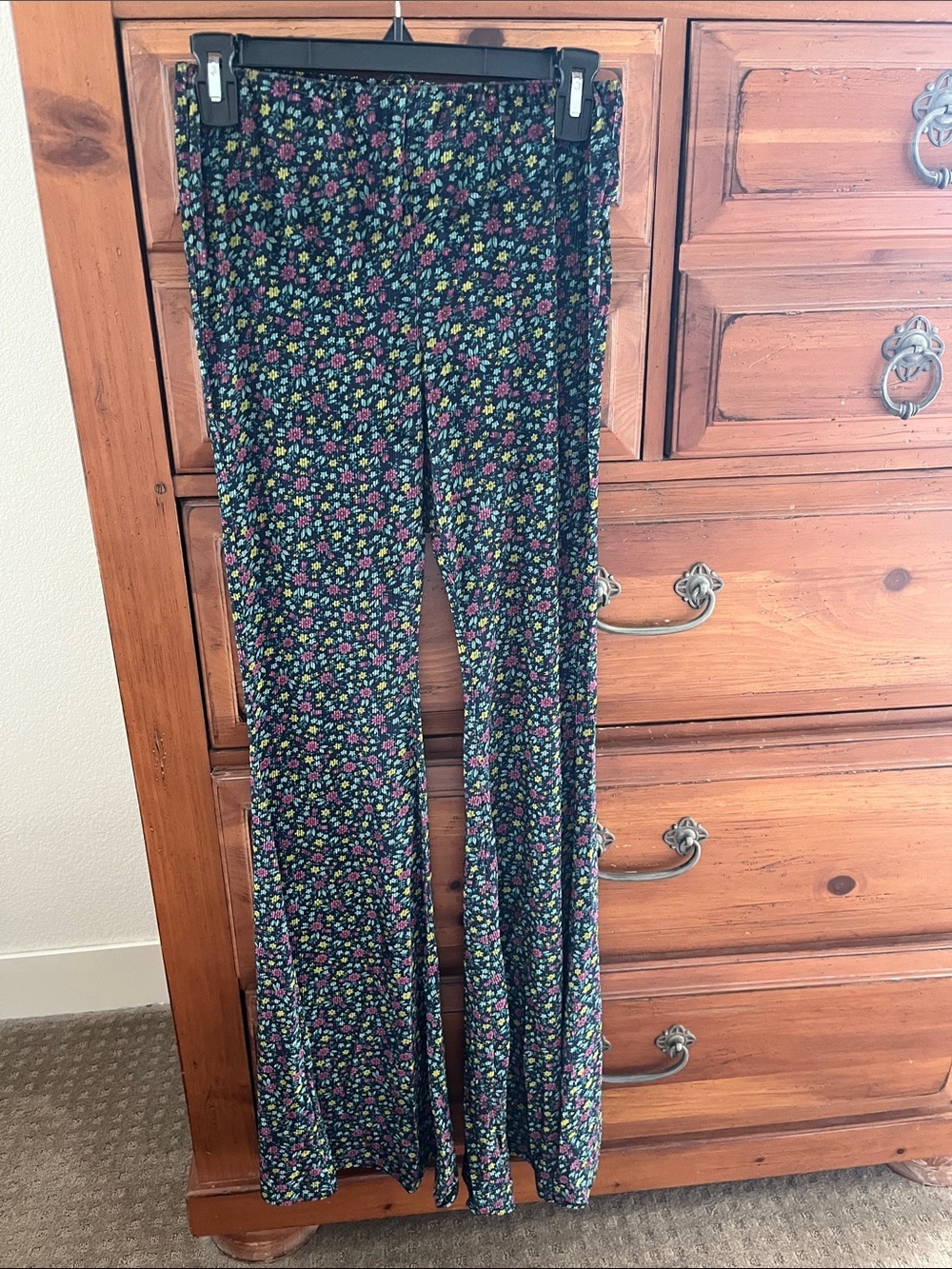 Green Floral Wide-Leg Pants with Multicolor Print Size Small NWT